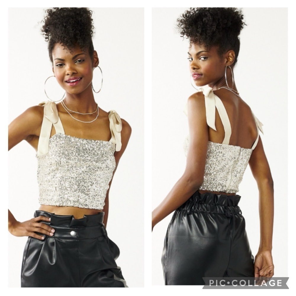 SO® Sequin Tie Strap Tank Top Medium